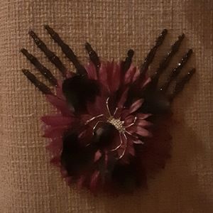 Psychobilly spider skeleton hands hair flower